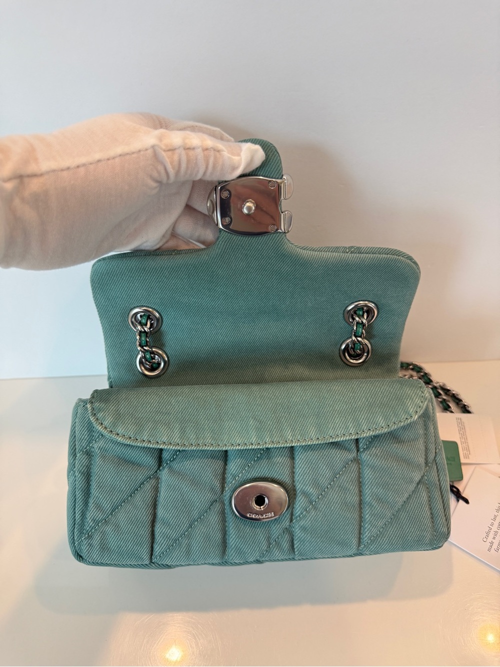 NWT Coach Tabby Colorful Denim Shoulder Bag 20 With Quilting Crossbody-IVY GREEN - Picture 7 of 13